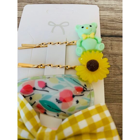 Hair pins fashion bear flower ribbon hair pin 4PC set Yellow anime LA Comic Con - Picture 9 of 16